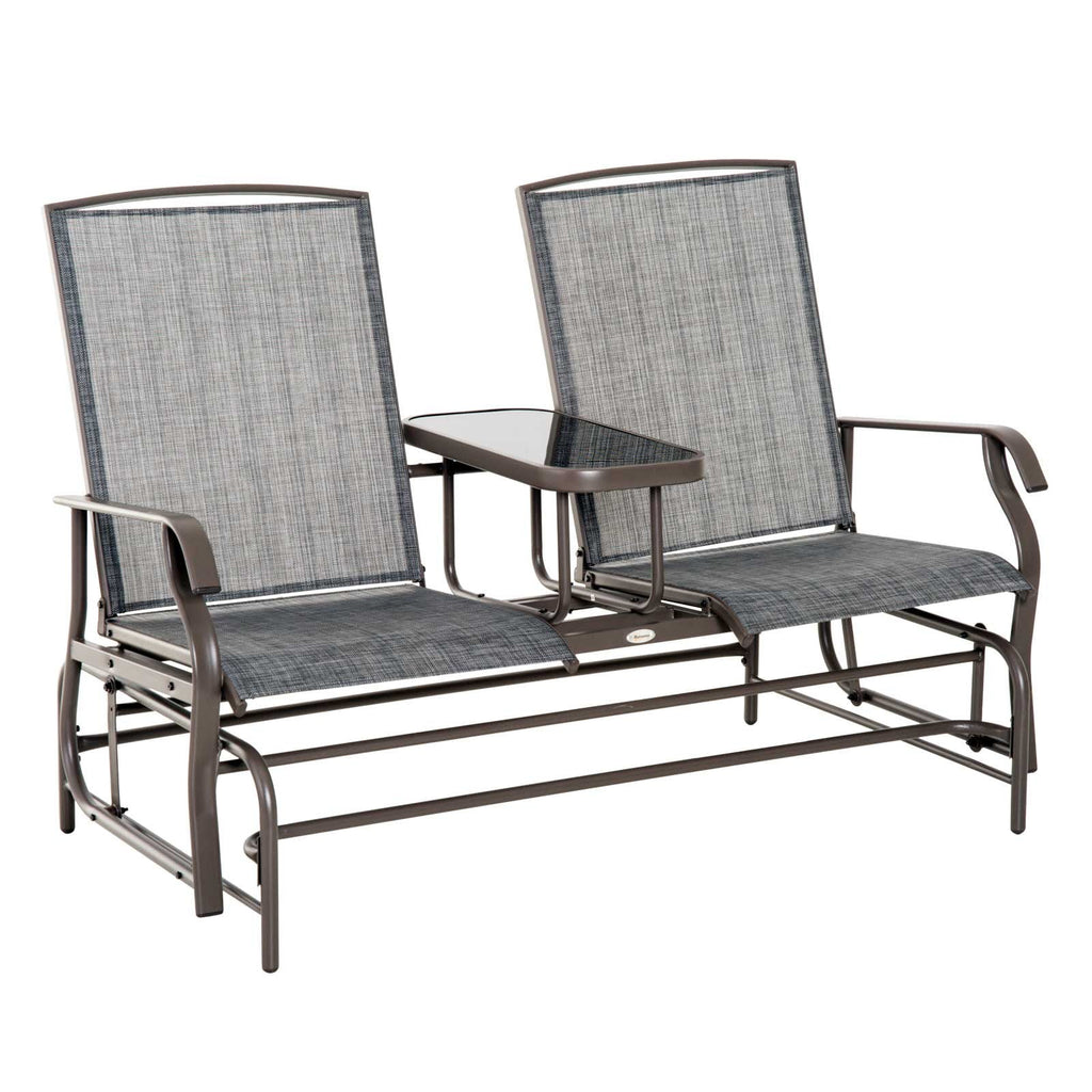 Gray Metal Frame Outdoor Glider Bench with Center Table H228018
