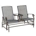 Gray Metal Frame Outdoor Glider Bench with Center Table H228018