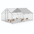 Large Metal Chicken Coop Walk-in Poultry Cage with Waterproof and UV-Resistant Cover, Outdoor Chicken Run Poultry Hen House, Spire Roof (10’ W x 13.2’ L x 6.4’ H) B65982