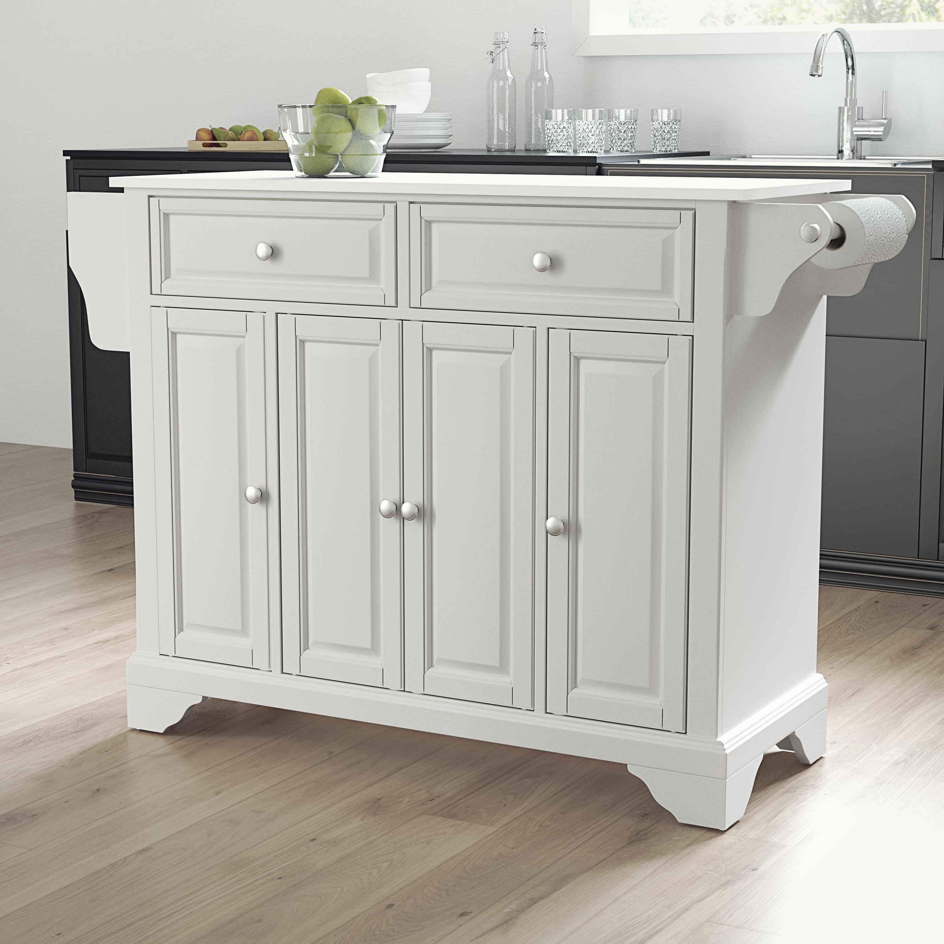 White Granite Top Full Size Kitchen Island Cart J3191