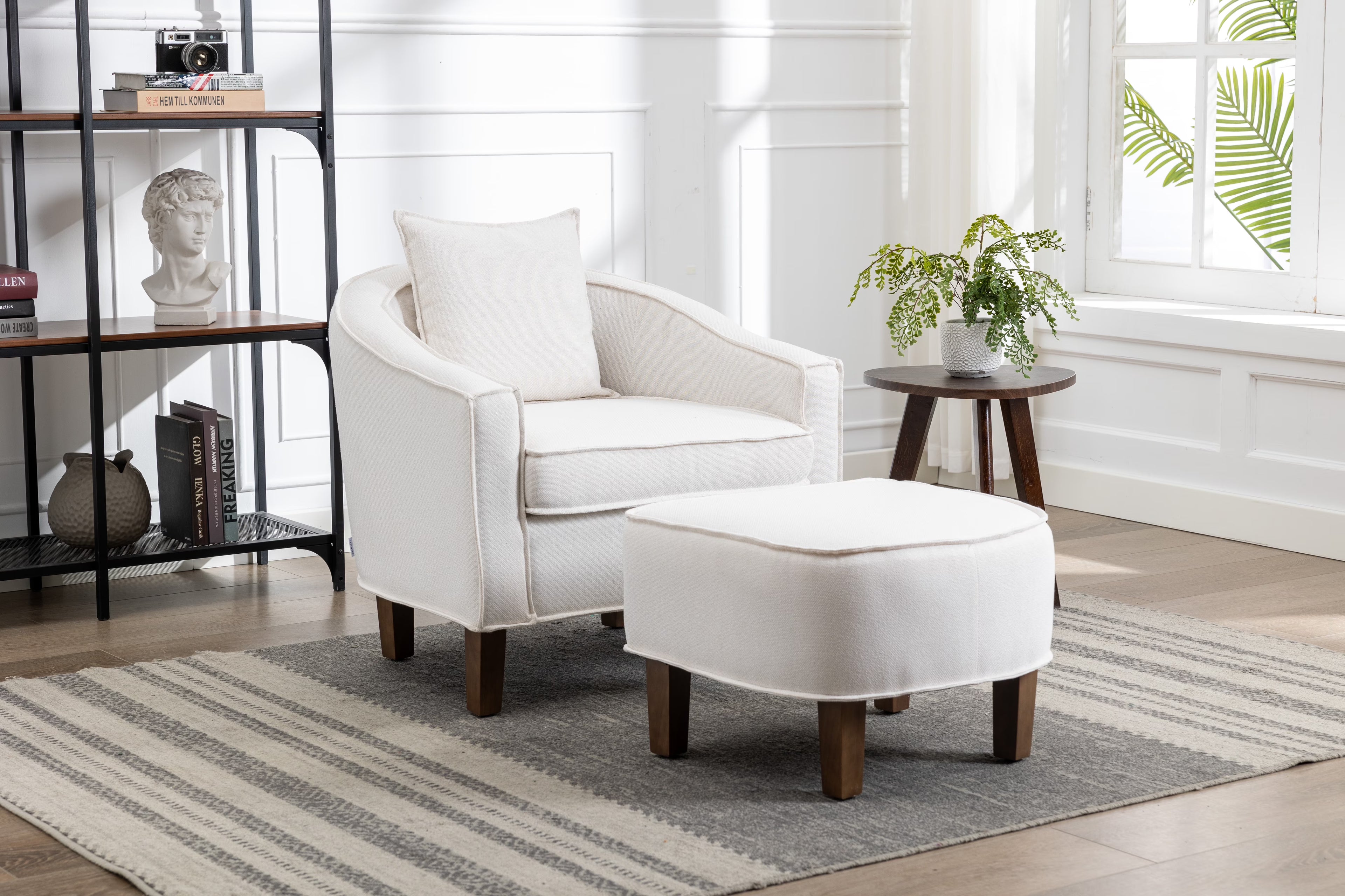 Olive Linen Microsuede Fabric Barrel Chair with Ottoman L484530