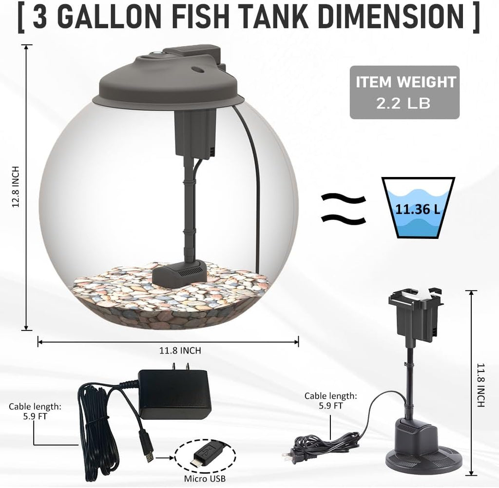 3 Gallon Fish Tank Starter Kit with Power Filter, LED Light, and Full Hood A815747