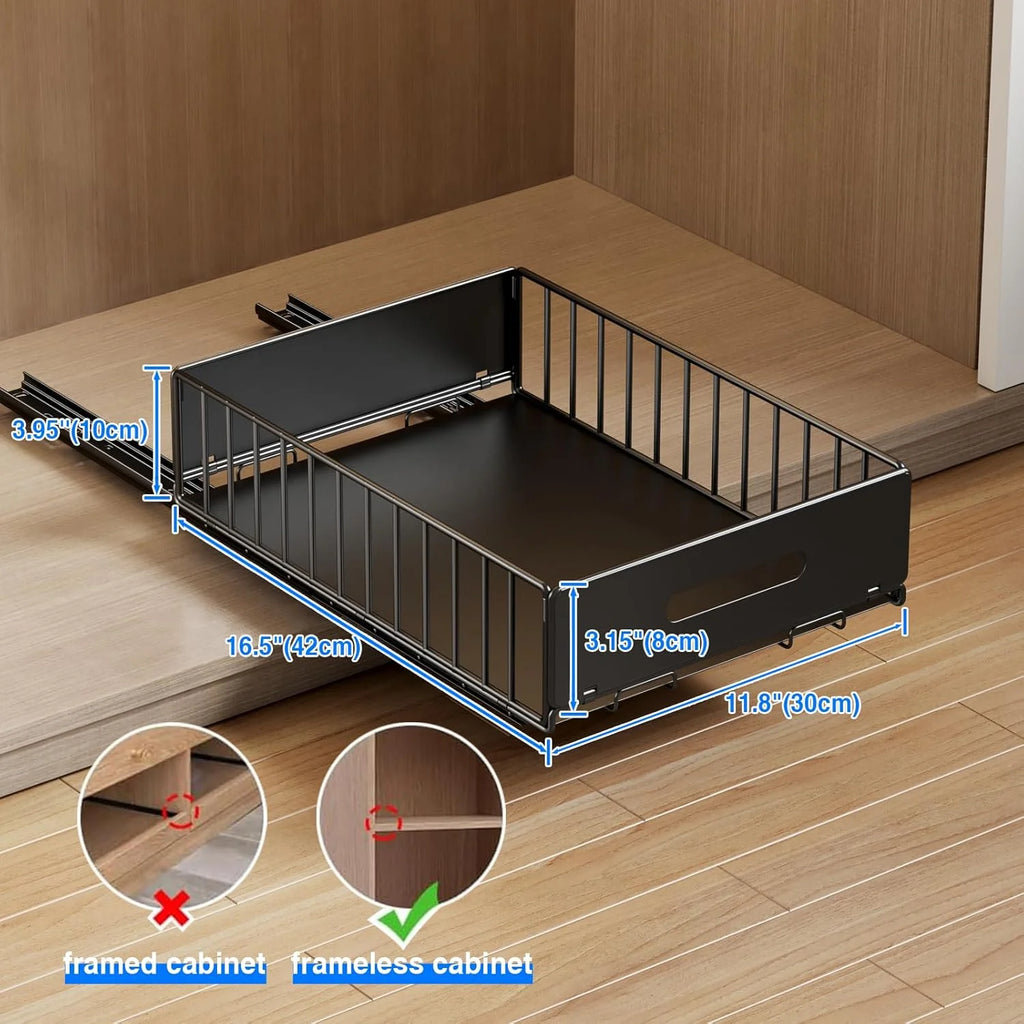 2 Pack Pull Out Cabinet Organizer, Slide Out Drawers, Heavy Duty Shelves, Black B48395