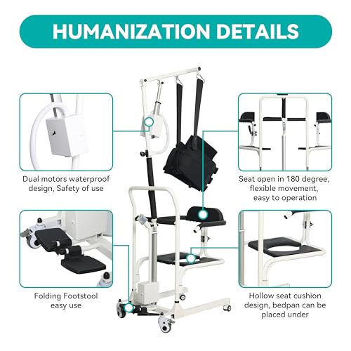 Electric Transfer Chair Patient Lift 180° Split Seat 330 lbs Load-Bearing White Black I4794