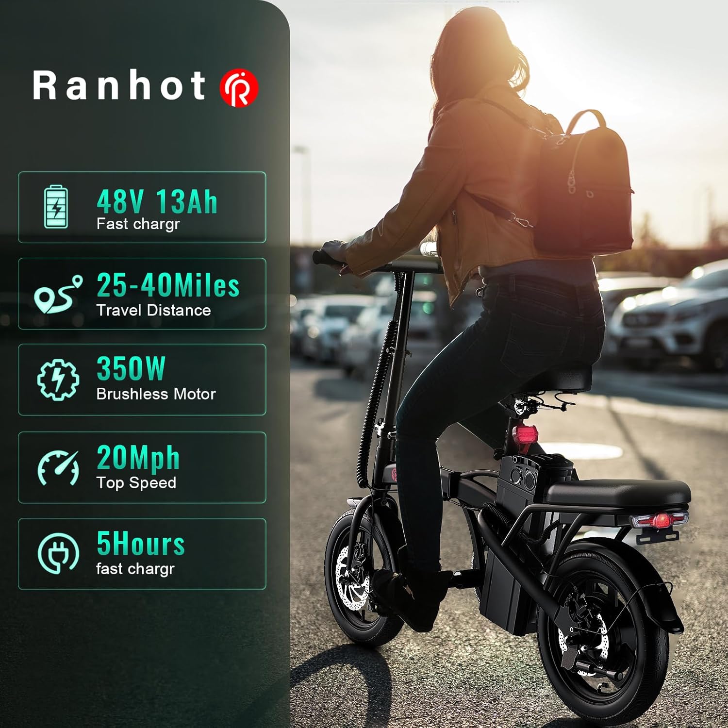 Folding Electric Bike with 750W Motor, 48V 13Ah Battery, 14” Tire W8425