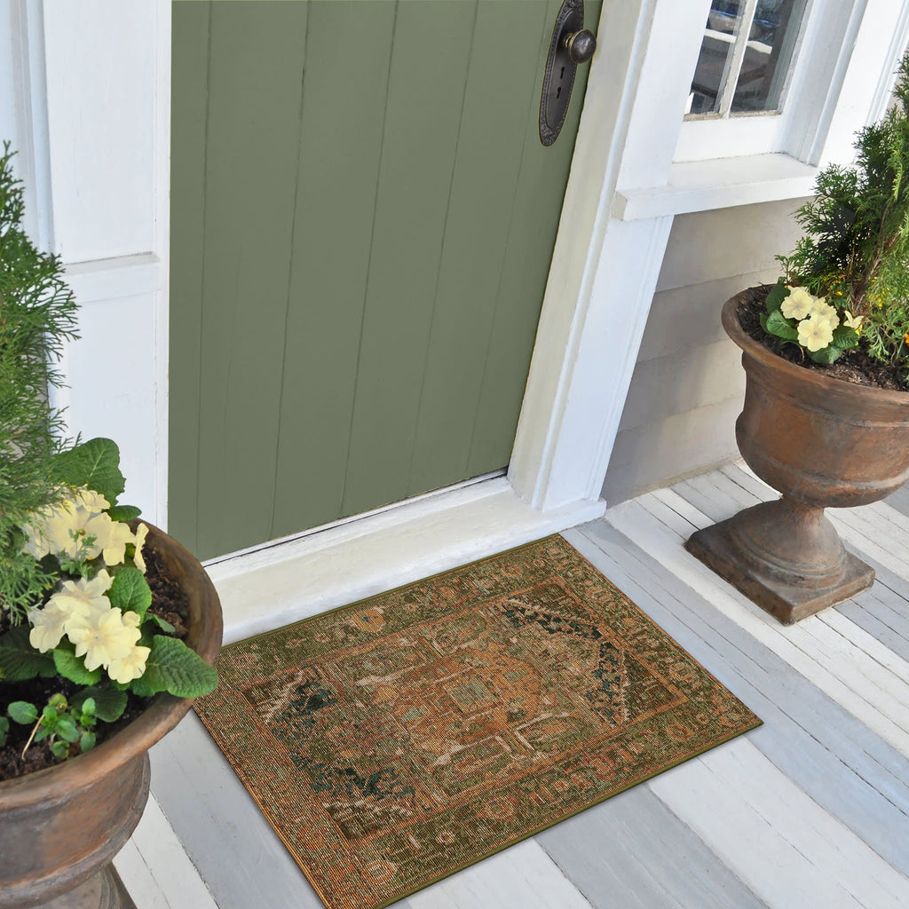 Esencia Heriz Indoor Outdoor Mat with Non-Skid Backing
