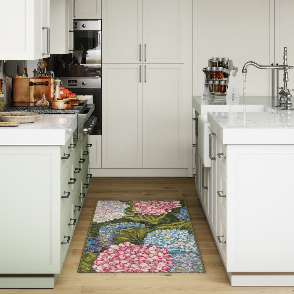 Esencia Hydrangeas Indoor Outdoor Mat with Non-Skid Backing