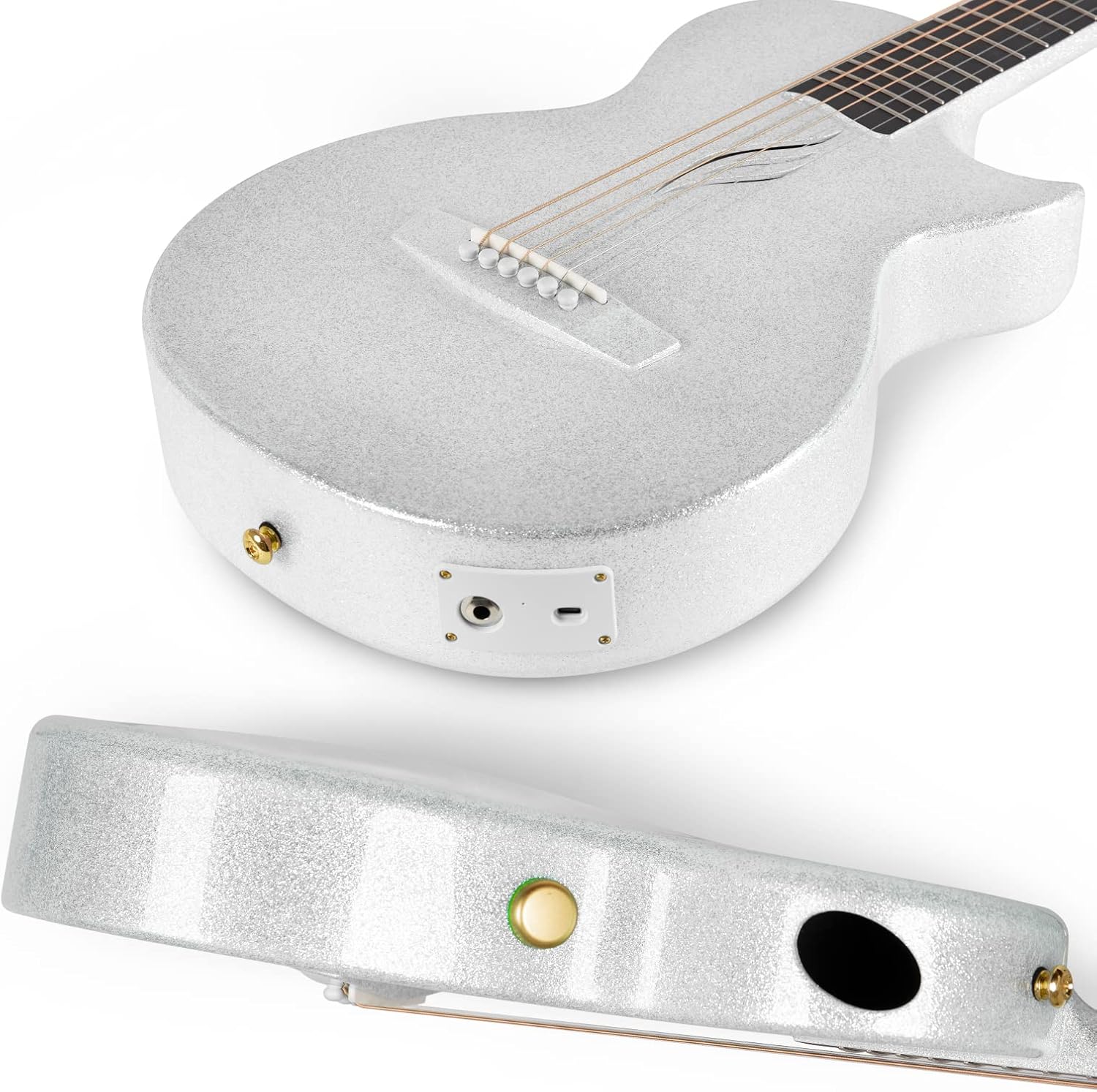 Carbon Fiber Acoustic Electric Guitar with Gig Bag, Strap, Strings, Instrument Cable (Sparkling Silver) O451561