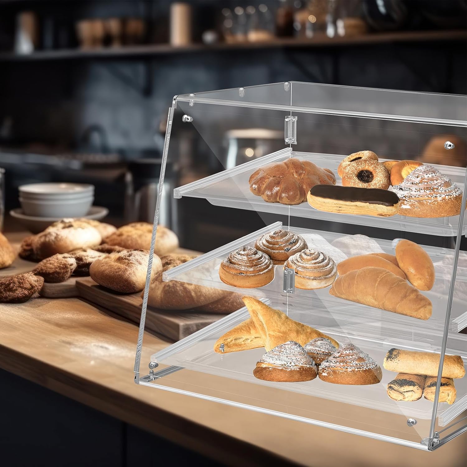 3 Tier Acrylic Display Case with Front Rear Door Clear 21'' x 18'' x 16.5'' B7075
