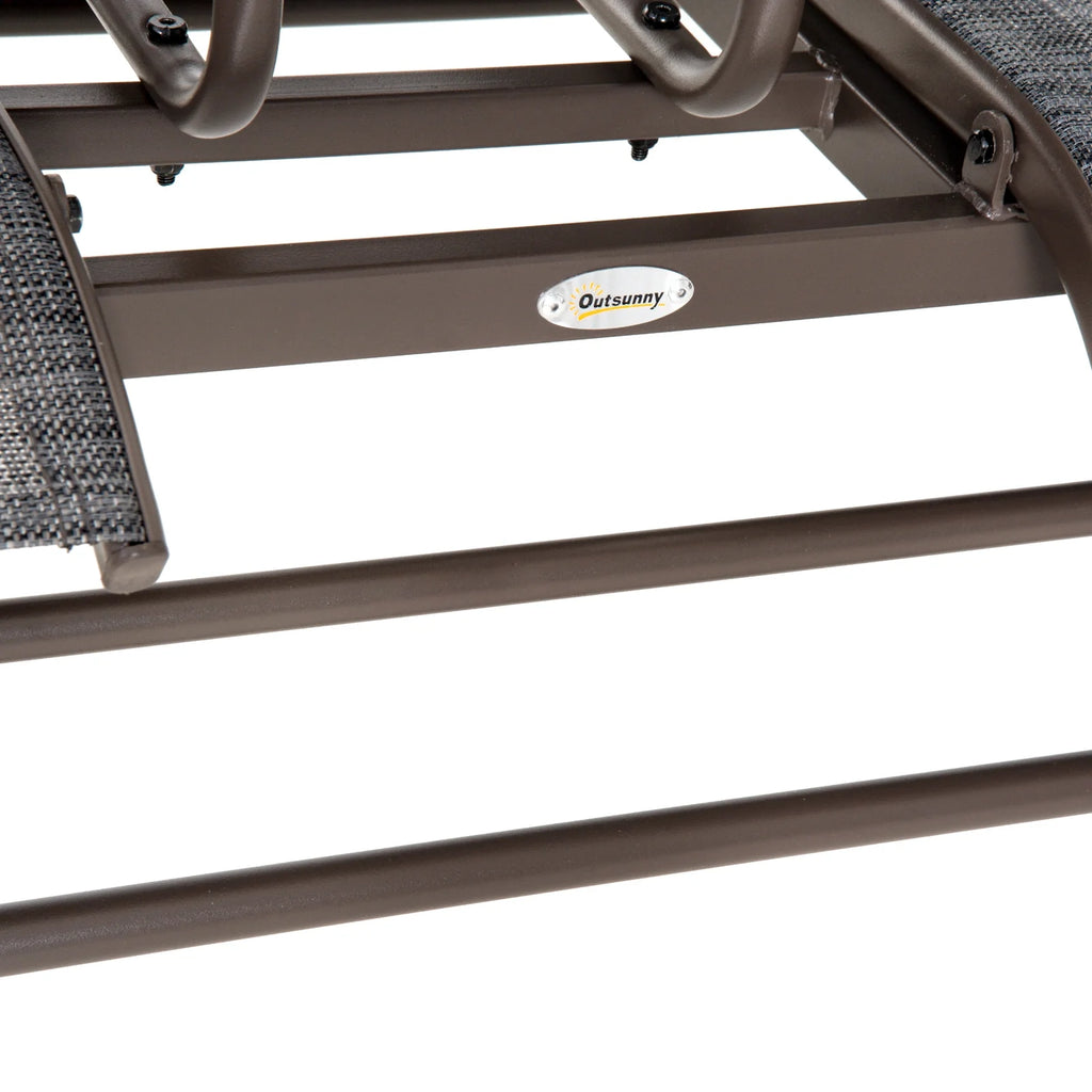 Gray Metal Frame Outdoor Glider Bench with Center Table H228018