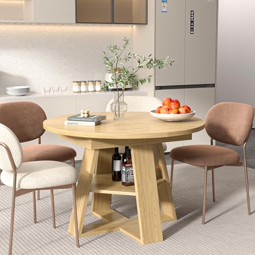 Extendable Round Dining Table with Removable Leaves Wood Base J8199