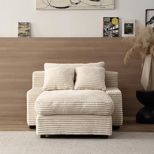 Oversized Beige Corduroy Double Chaise Sleeper Sofa E153