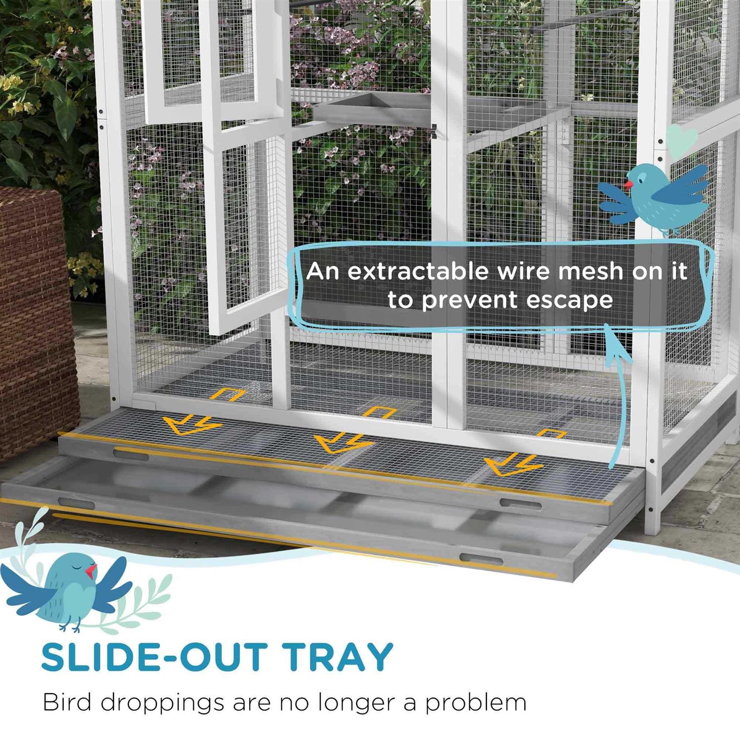64.5 Wooden Bird Cage with 4 Perches, Nest and Slide-Out Tray A978815