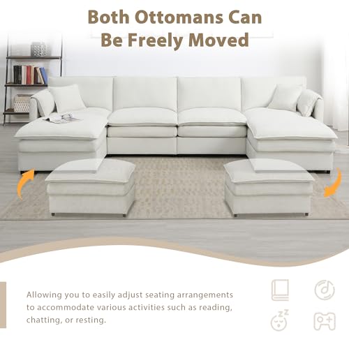 134" Oversized Modular Sectional Sofa with Double Cushions Chenille 6 Seat Sofa Bed with 2 Ottomans B502068