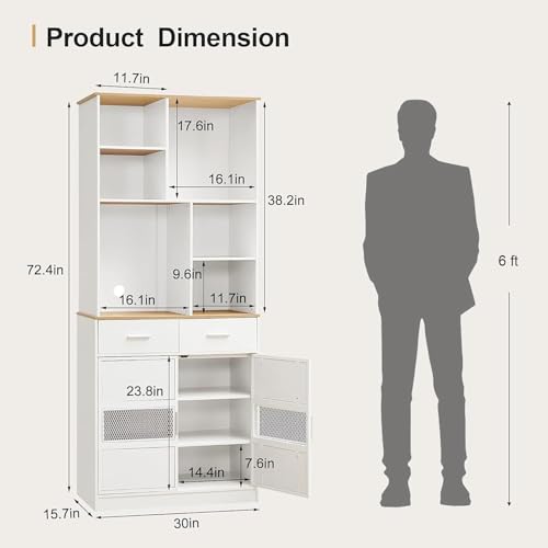 White 72'' Tall Kitchen Pantry Cabinet with Microwave Stand P228592