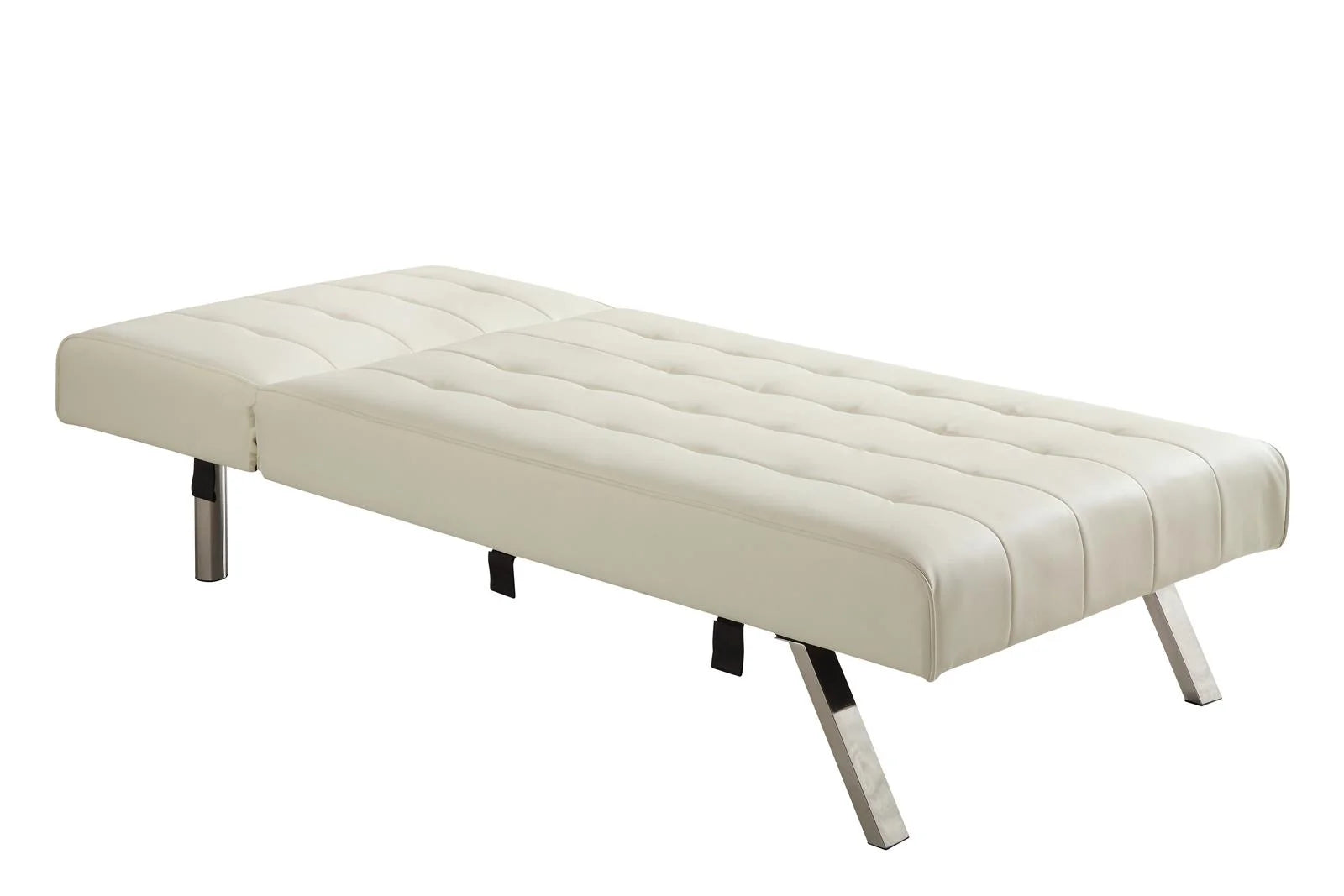 Vanilla Faux Leather Sectional Futon Sofa Bed with Chrome Legs C5268