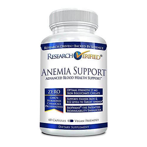 Anemia Support Iron Vitamin C Vitamin A B12 Folate BioPerine 60 Capsules B625914