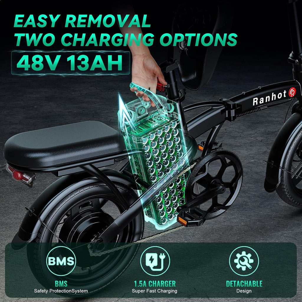 Folding Electric Bike with 750W Motor, 48V 13Ah Battery, 14” Tire W8425