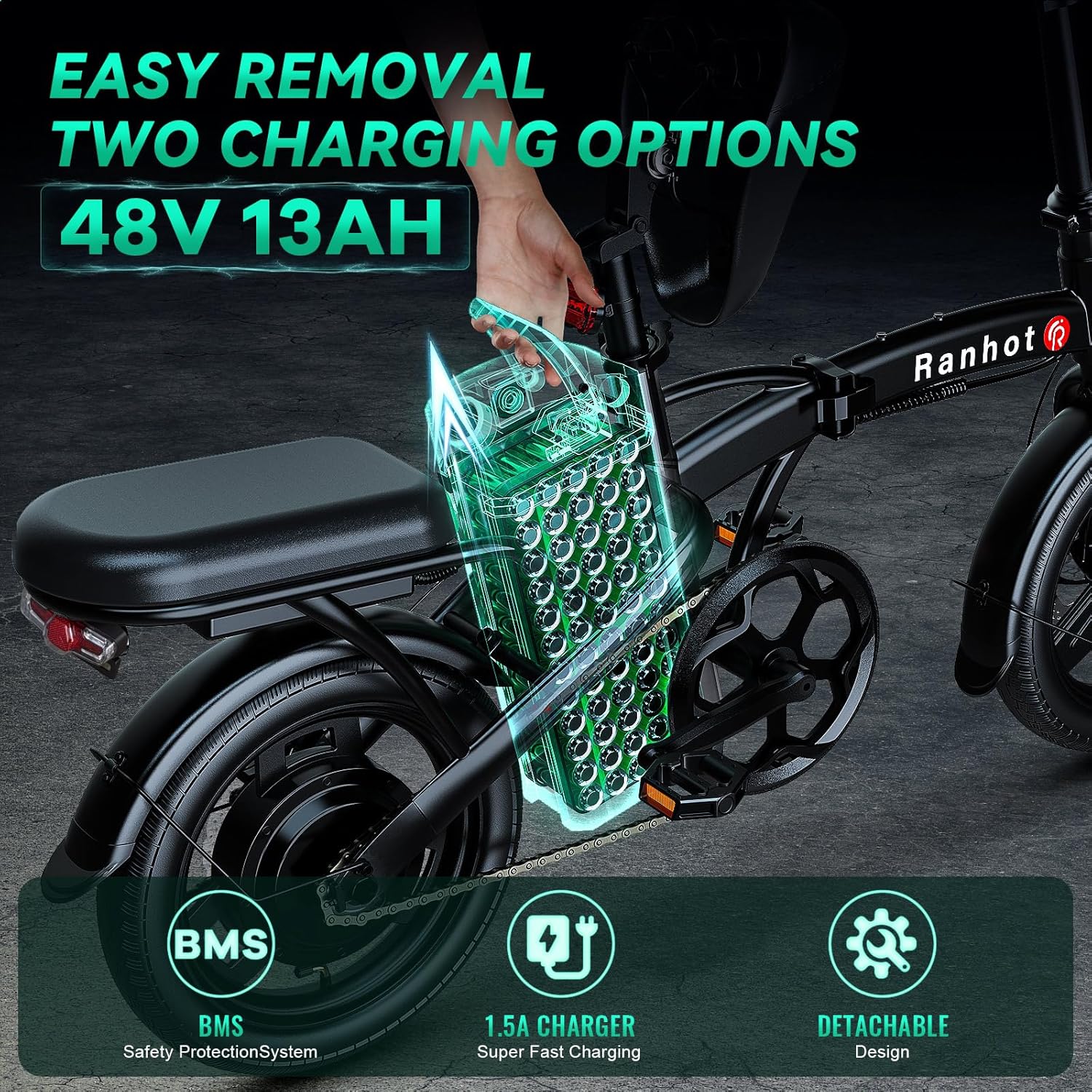 Folding Electric Bike with 750W Motor, 48V 13Ah Battery, 14” Tire W8425