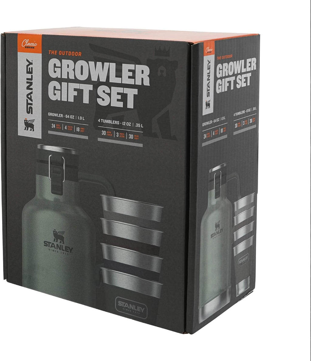 64oz Stainless Steel Vacuum Insulated Beer Growler with 4 Metal Tumblers Z8097