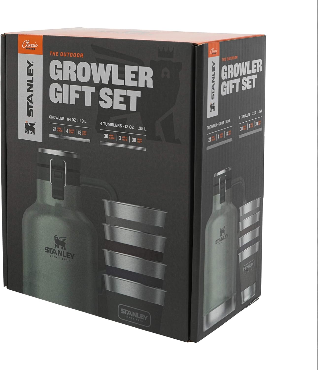 64oz Stainless Steel Vacuum Insulated Beer Growler with 4 Metal Tumblers Z8097