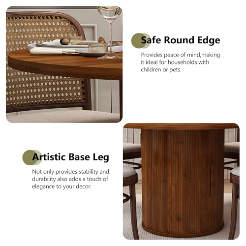 47 inch Round Dining Table with 2-Layer Storage Shelf and Wood Slide Door (Walnut) Z1818