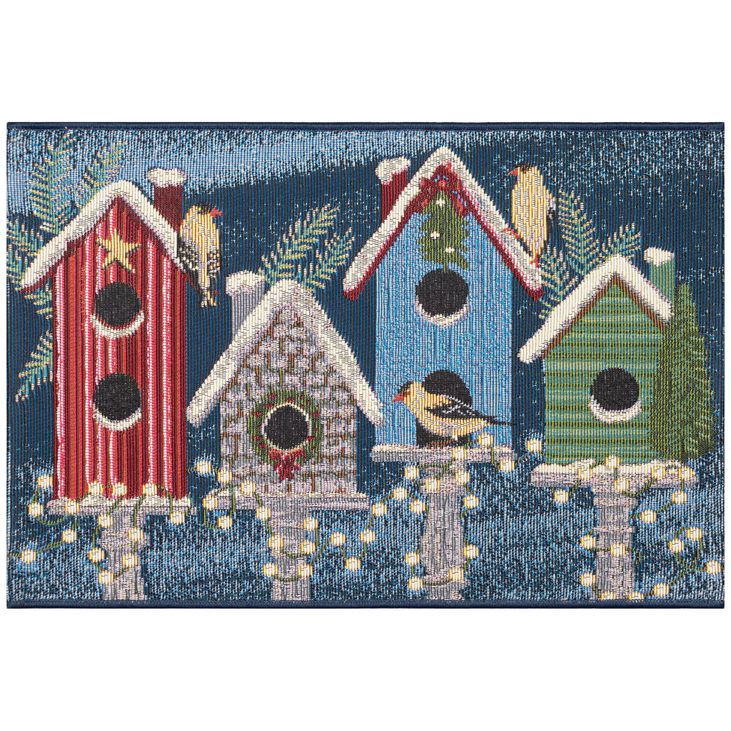 Esencia Birdhouse Holiday Indoor Outdoor Mat with Non-Skid Backing