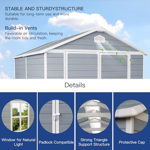 6x8ft Grey Resin Outdoor Storage Shed Kit Q4300