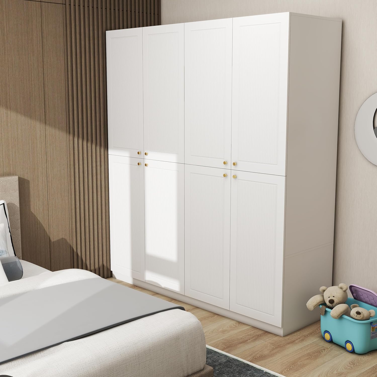 White 4 Door Wood Wardrobe with 2 Drawers J4776