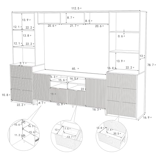 Black 4-Piece Entertainment Wall Unit with 13 Shelves, 8 Drawers and 2 Cabinets F665