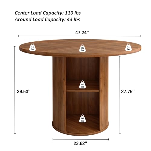 47 inch Round Dining Table with 2-Layer Storage Shelf and Wood Slide Door (Walnut) Z1818
