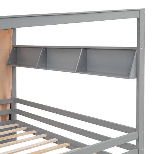Twin Size Solid Wood House Bed with 2 Drawers and Shelves R593