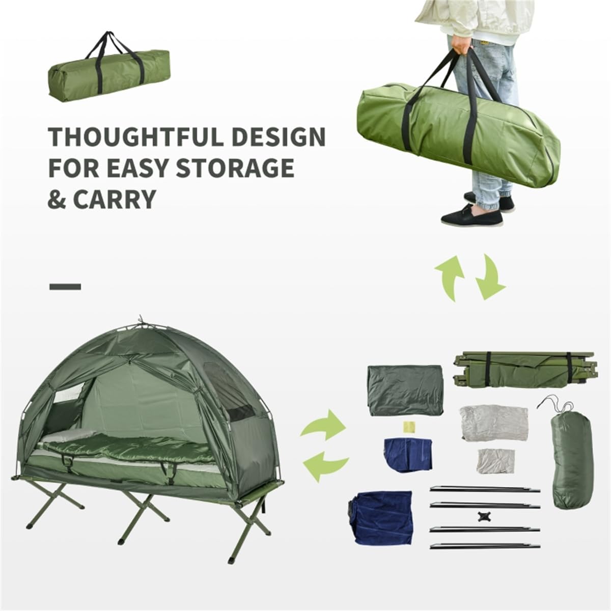 Elevated Tent Camping Cot with Sleeping Bag C5054