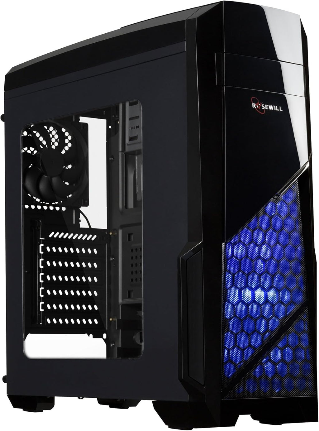 ATX Mid Tower Computer Case with Blue LED and 3 Case Fans O386