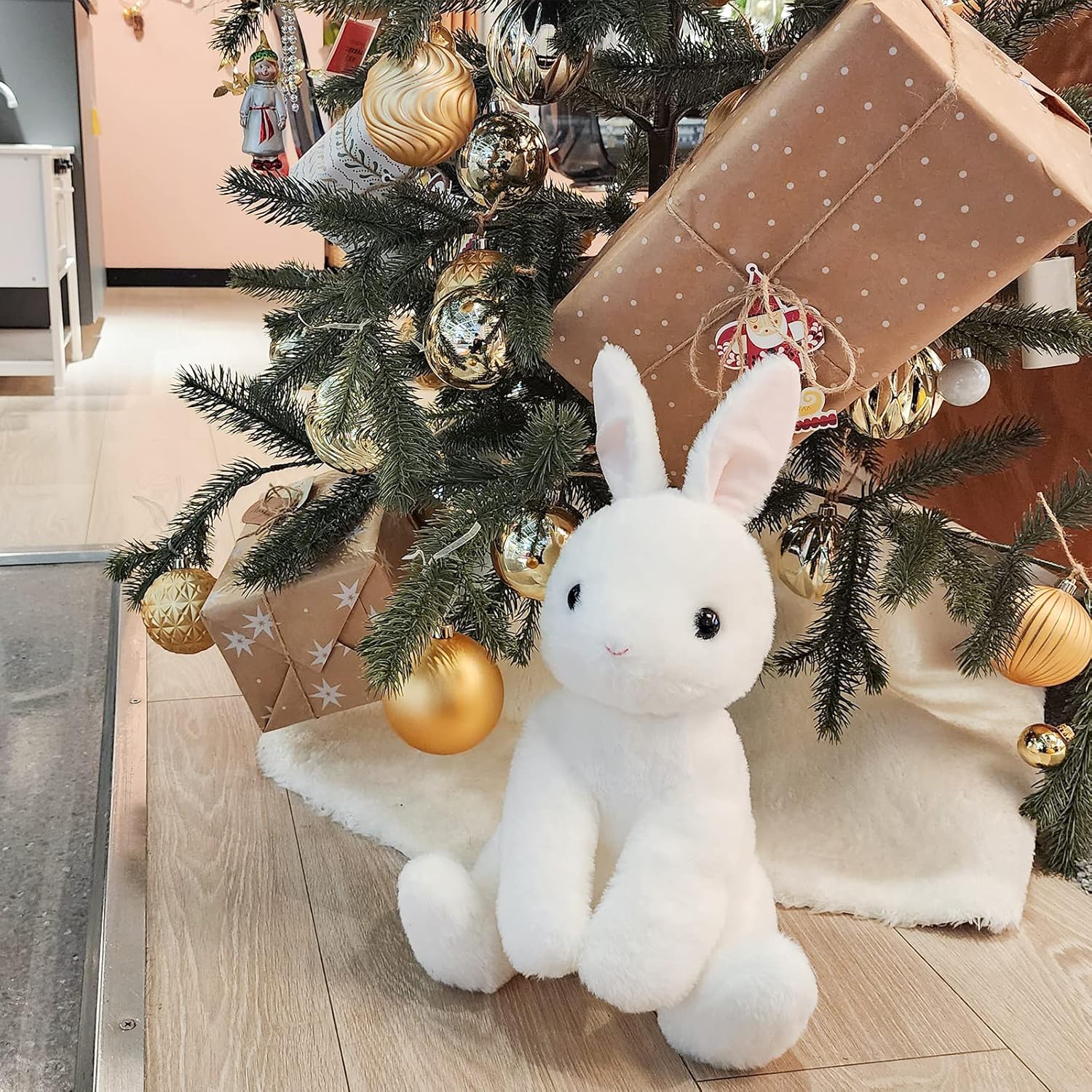 Off White Stuffed Animals Plush Toys with Pink Ears O9650