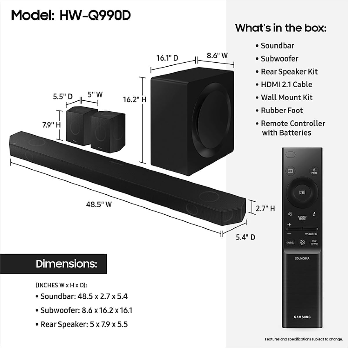11.1.4ch Soundbar with Wireless Dolby Atmos Audio, Rear Speaker Included O22173