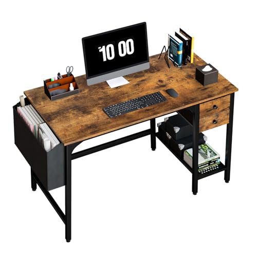 Black 40 Inch Reversible Computer Desk with Fabric Drawers L9544