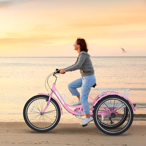 Adult Tricycle 7 Speed 3 Wheel Bike with Cargo Basket Y758336