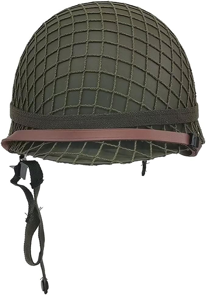 Steel Military Helmet Replica with Net Cover Chin Strap Cat Eye Band L354