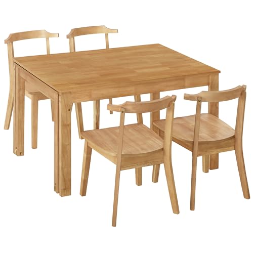 5-Piece Extendable Dining Table Set with 4 Chairs and Pull-out Side Table T718