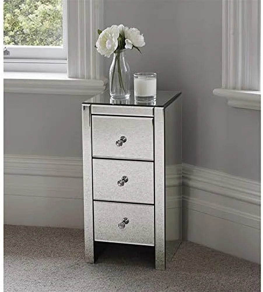 Mirrored Nightstand with 3 Drawers Silver U5171