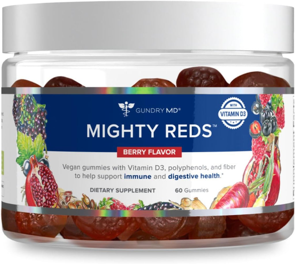 Mighty Reds Gummies Multivitamin Supplement Chews with Polyphenols, Antioxidants, Prebiotic Fiber, and Vitamin D (30 Servings) B73884