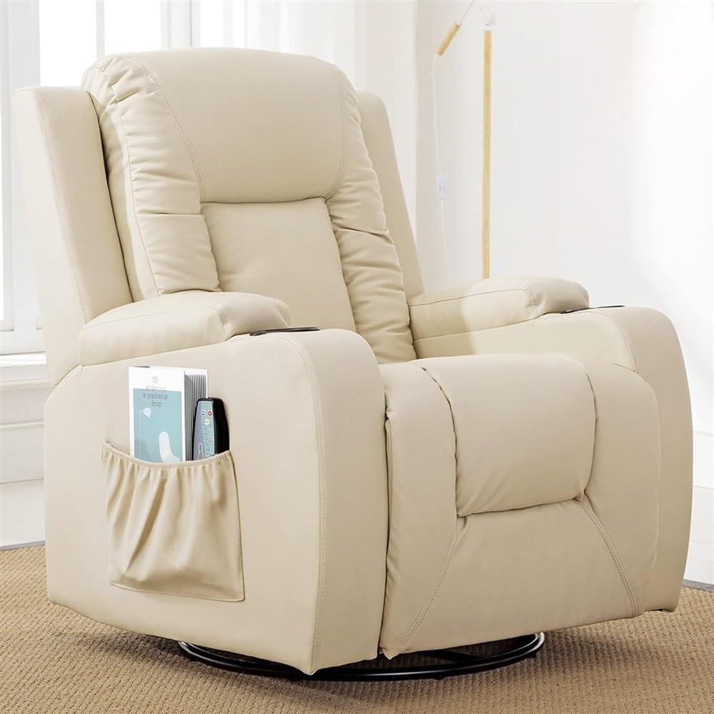 Cream PU Leather Recliner Chair with Heated Massage Z5754