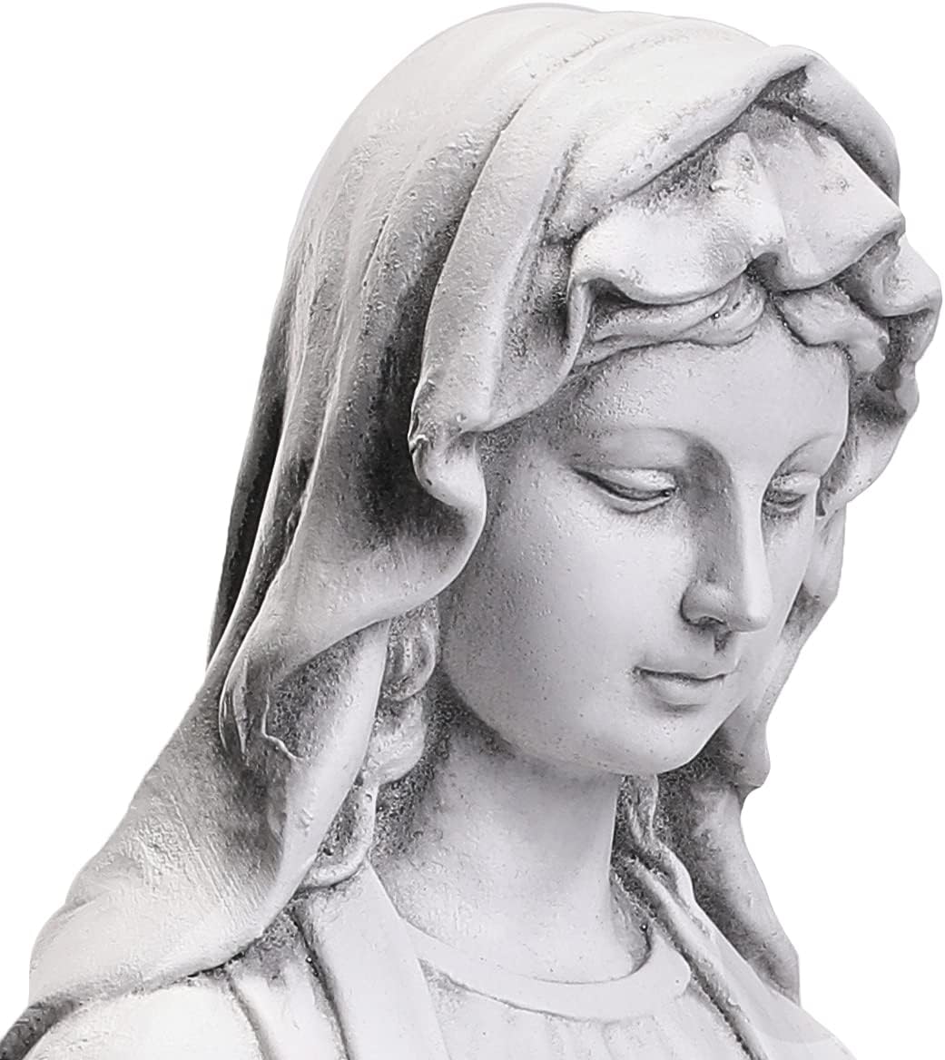 29.9” Tall Gray Magnesium Oxide Stone Virgin Mary Statue M3984
