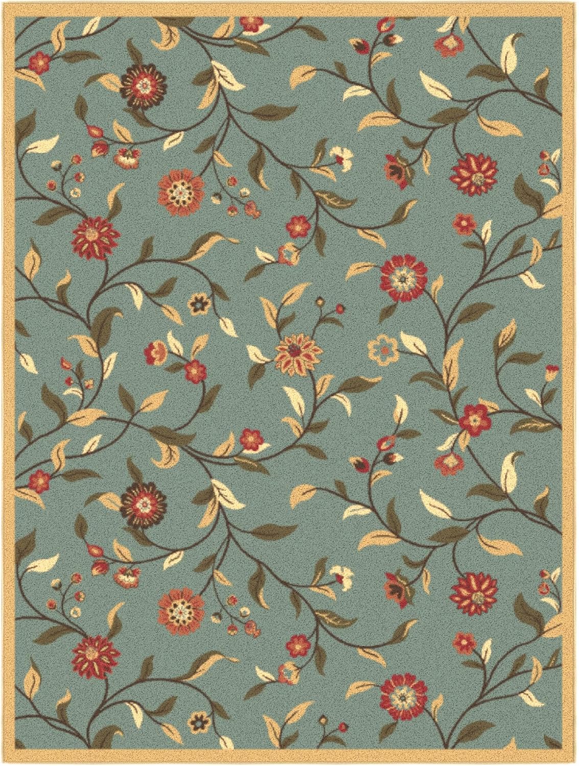 5x7 Seafoam Green Non-Slip Rubberback Traditional Area Rug M10034