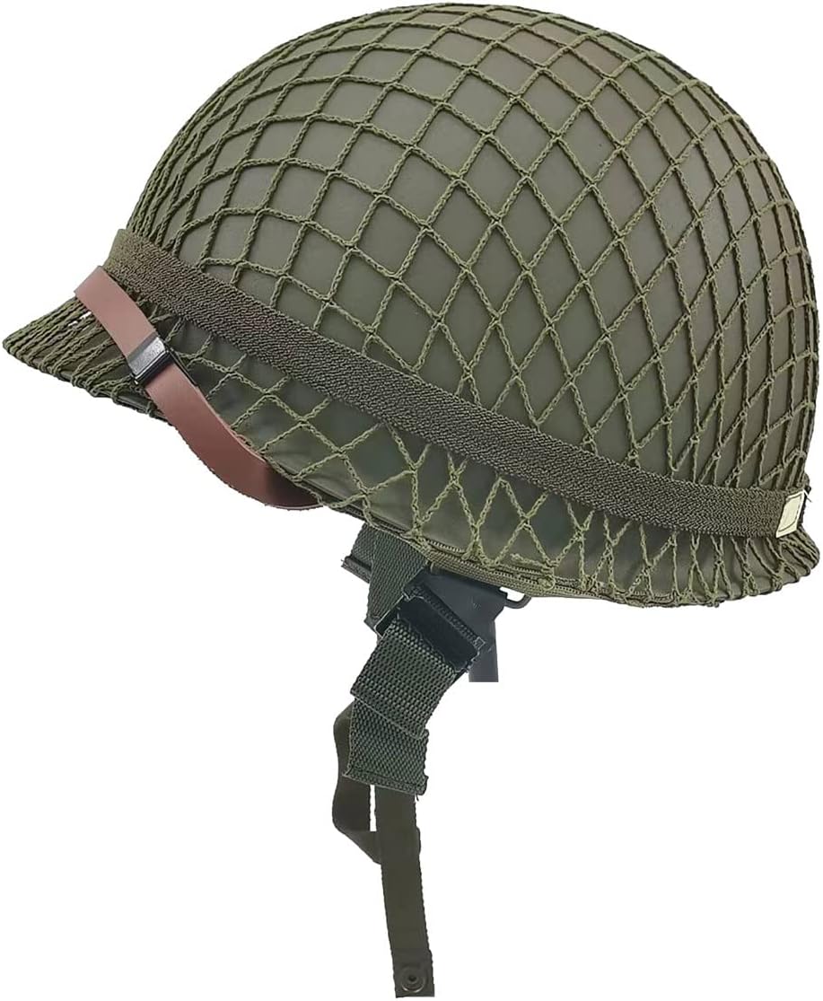 Steel Military Helmet Replica with Net Cover Chin Strap Cat Eye Band L354