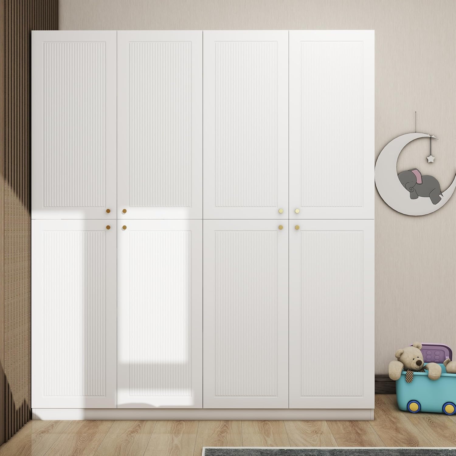 White 4 Door Wood Wardrobe with 2 Drawers J4776