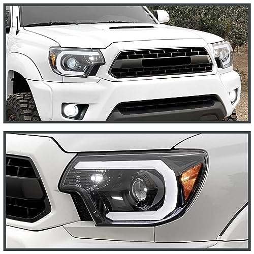LED Light Bar Chrome Housing Clear Lens Projector Headlights Left + Right Pair Headlamps Assembly H416576
