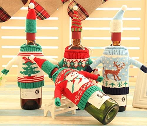 4 Pack Christmas Wine Bottle Covers and Hats Kit J708