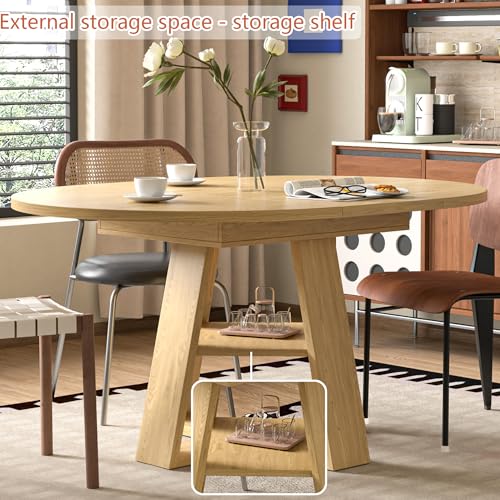 Extendable Round Dining Table with Removable Leaves Wood Base J8199